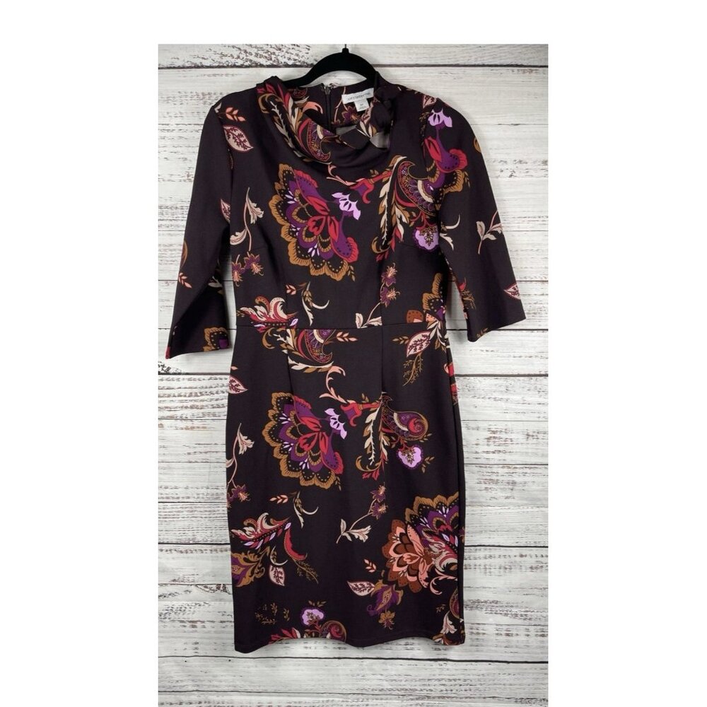 NWT Liz Claiborne Dress Brown Floral Print Women’s 10 Granny Midi Boho Vibe